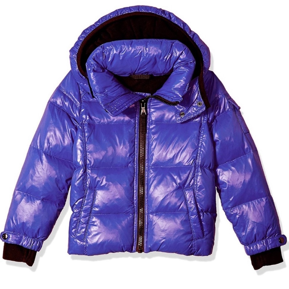 S13 Girls Purple & Black Hooded Puffer Coat Size 2